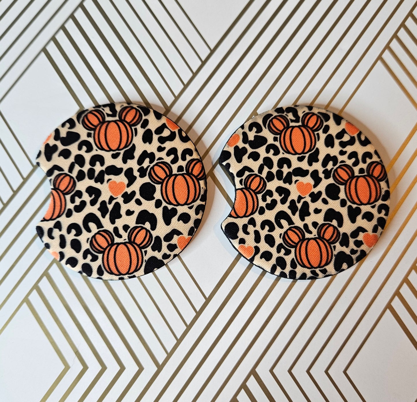 Cheetah and Mouse Pumpkin Heads Car Coaster