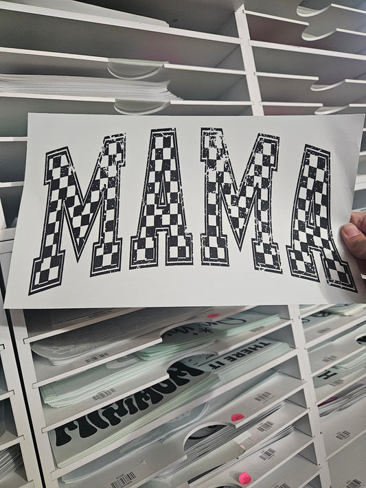 Distressed Checkered Mama Screen Print Transfer
