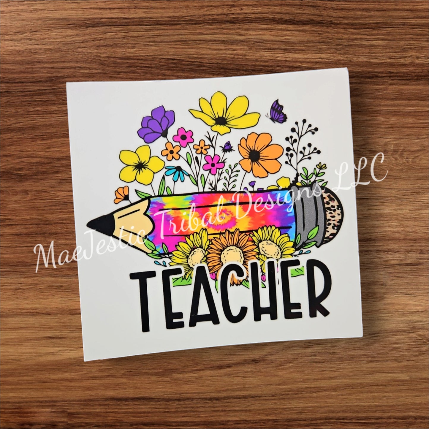 Teacher TieDye Pencil UV Decal